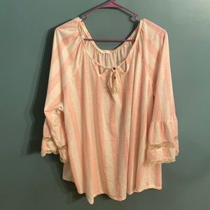 Pink & cream blouse with lace detail